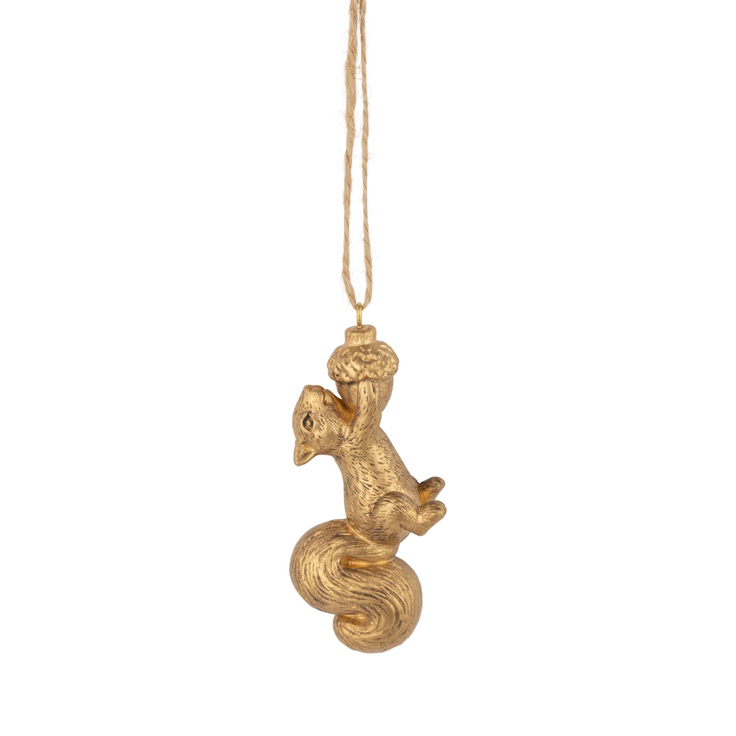 Gold painted resin squirrel and acorn ornament, 3.5 in  12      