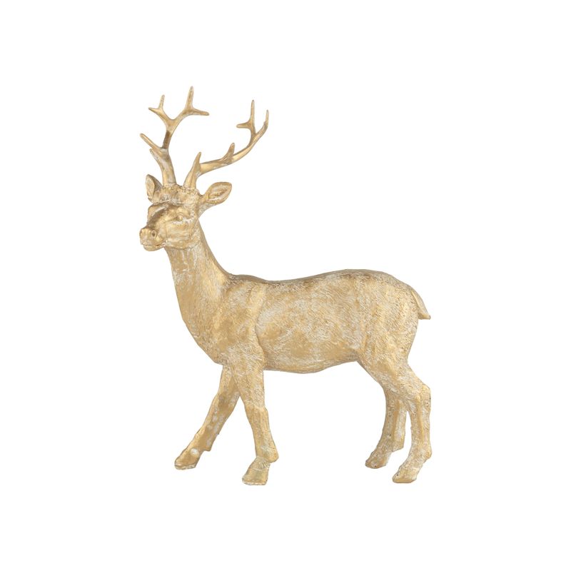 Resin tabletop standing reindeer, gold with white wash finish, 8.5 in  2      