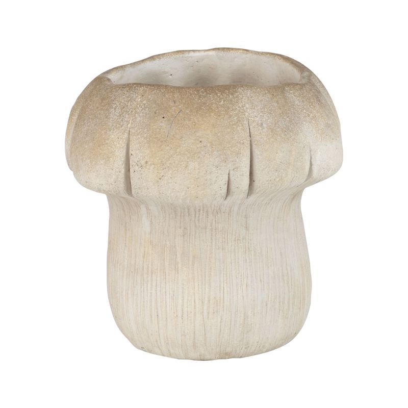 Molded cement mushroom pot cover, light antique finish, 7 in  2       