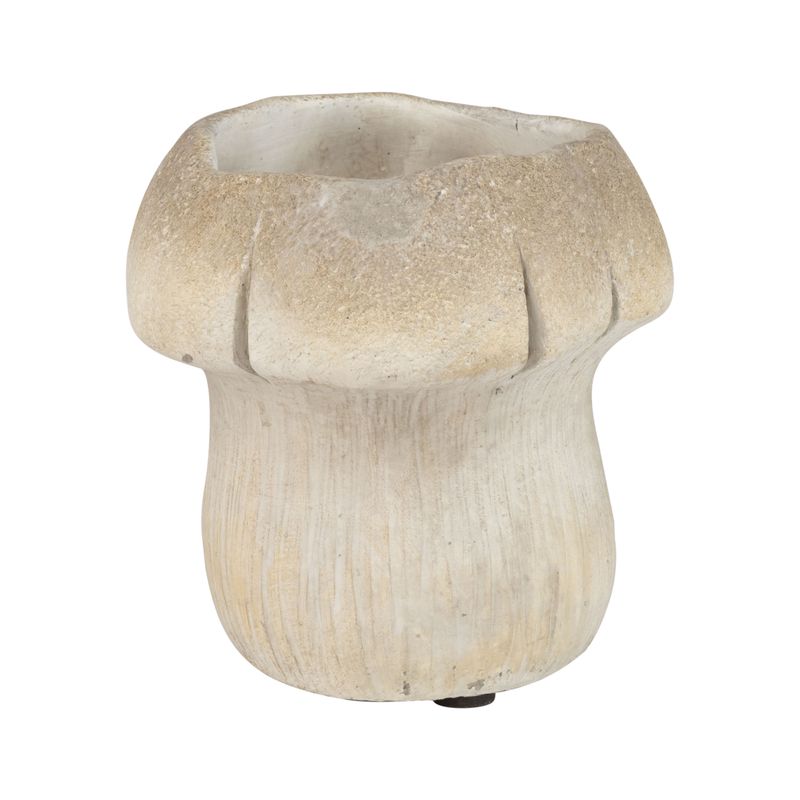Molded cement mushroom pot cover, light antique finish, 5 in  2       