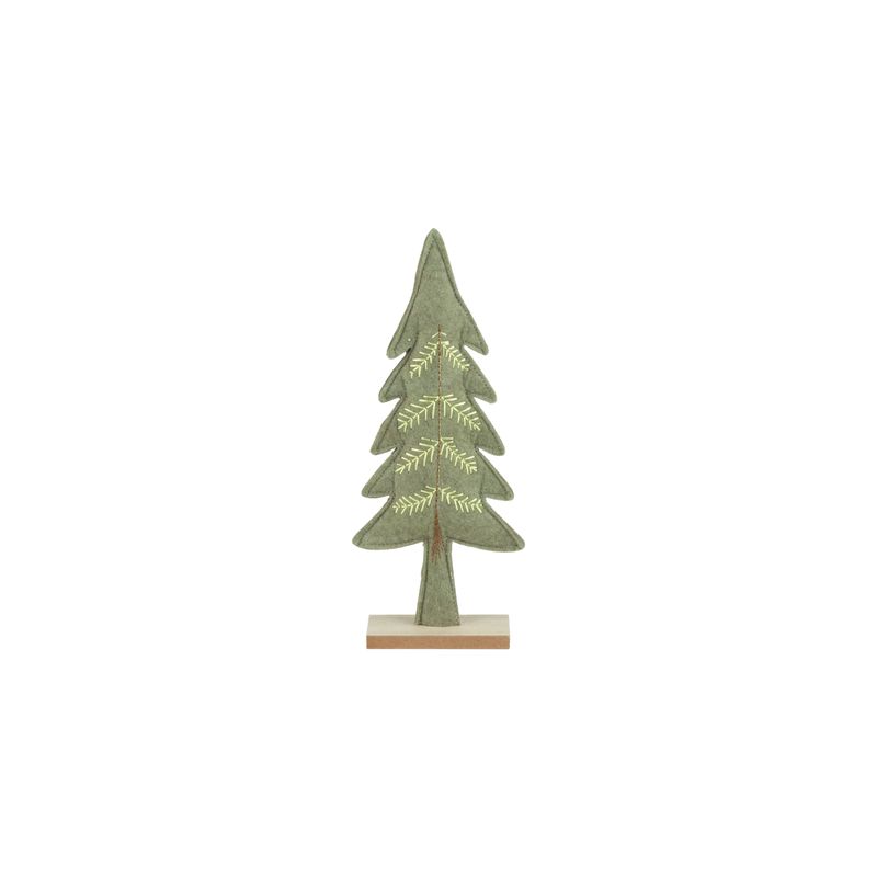 Green embroidered felt fir tree on wood base, 10 in  12      