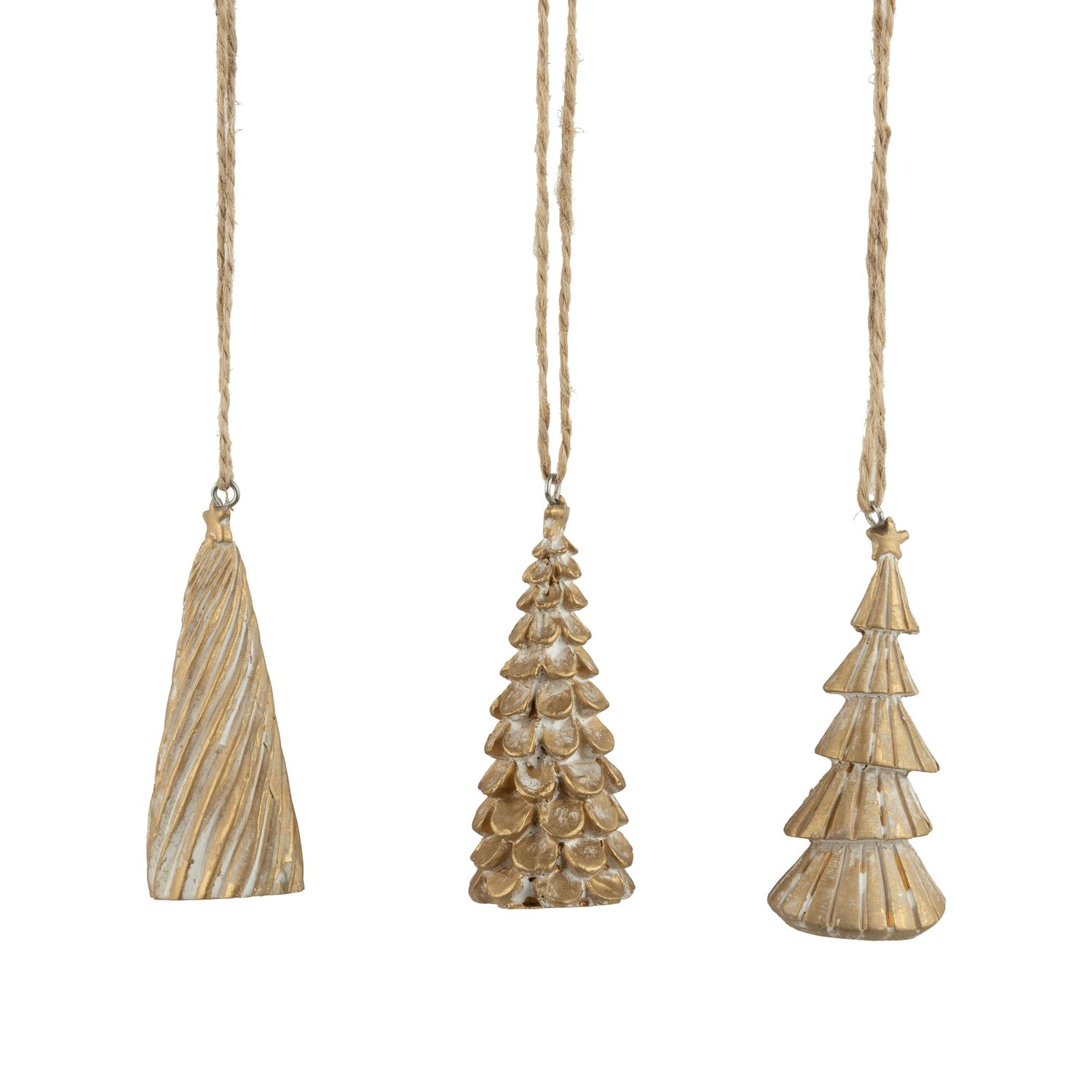 3 Asst&#39;d painted resin tree ornaments, gold finish, 3 in  24      