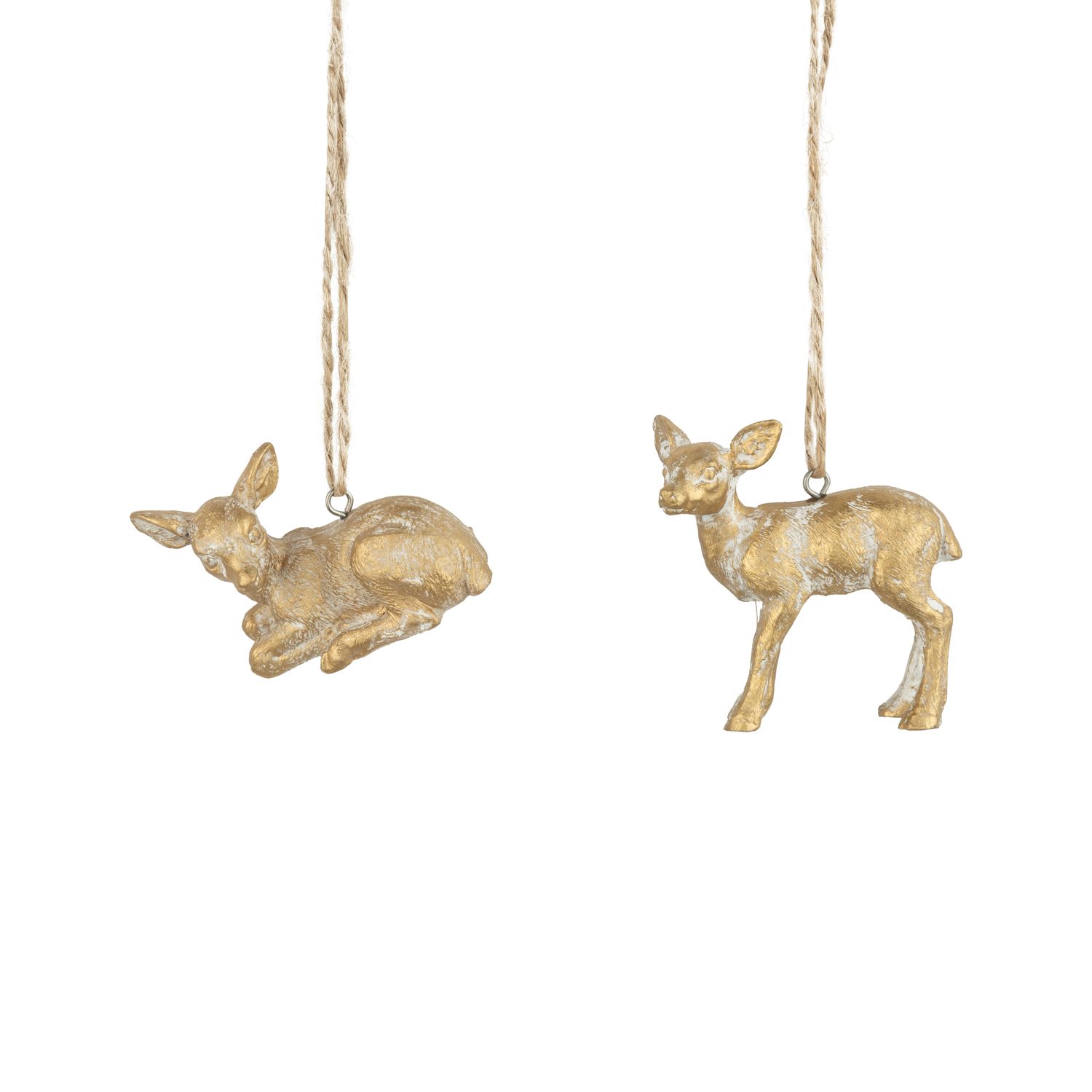 2 Asst&#39;d gold resin mini reindeer ornaments with white wash finish, 2.5 in  24      