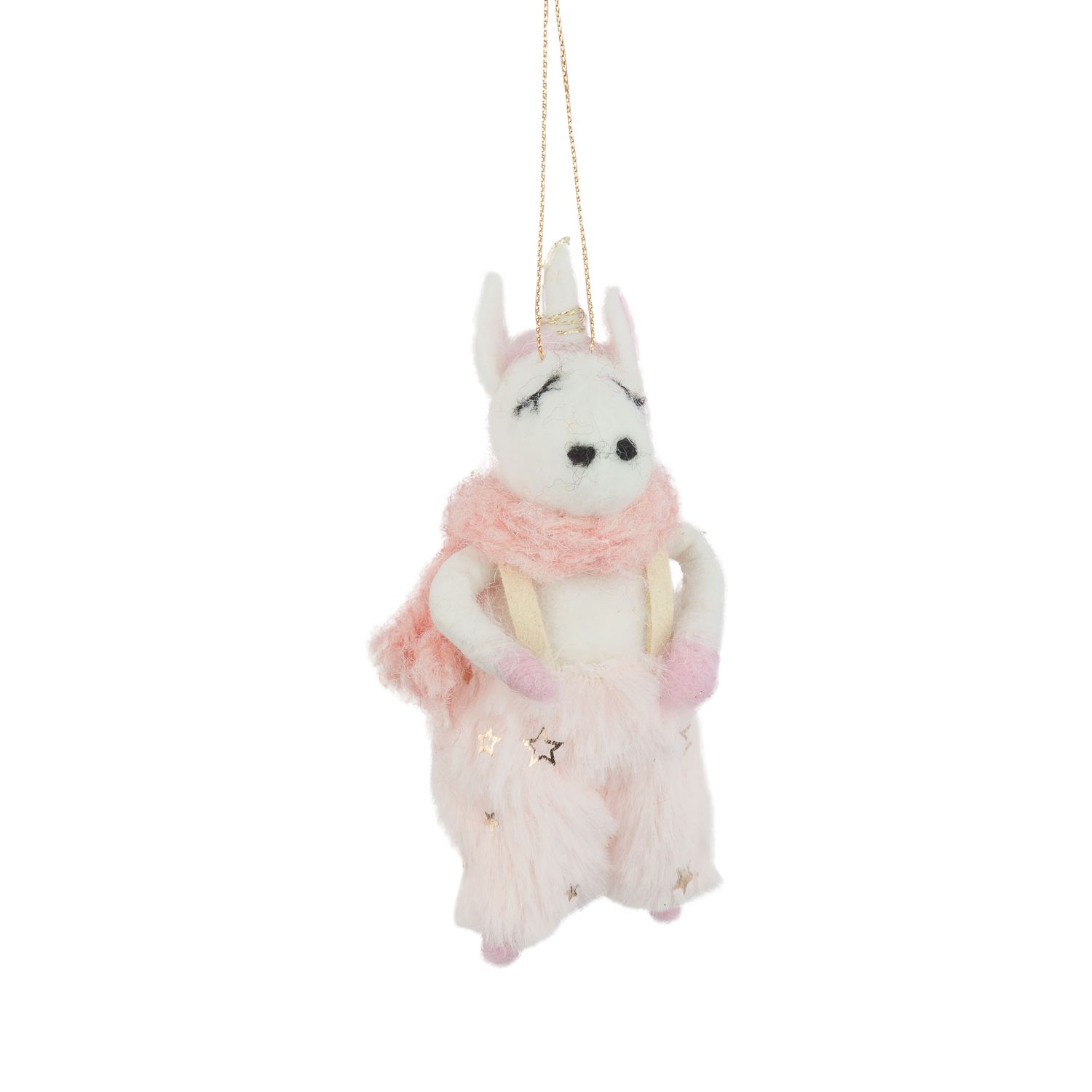 Felt unicorn ornament in a light pink plush coat, 5.5 in  6      