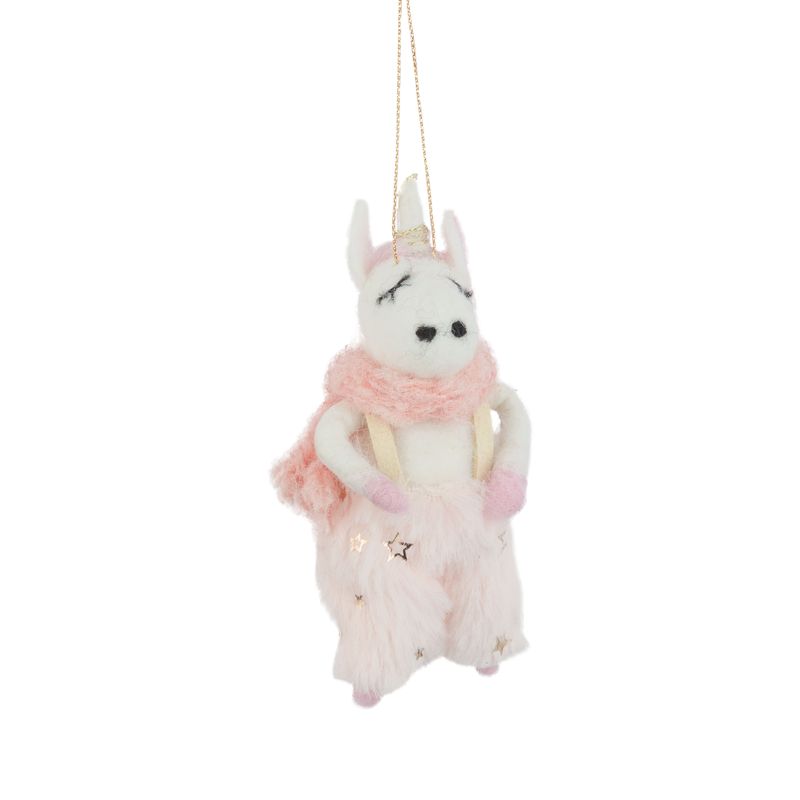 Felt unicorn ornament in a light pink plush coat, 5.5 in  6      