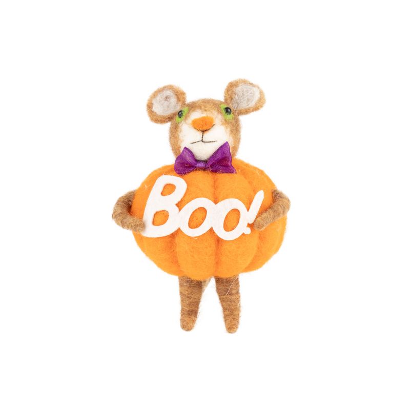 Felt brown bear ornament wearing a pumpkin costume, 3.75 in  4      