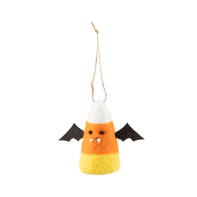 Felt candy corn ornament with bat wings and fangs, 3.5 in  12      