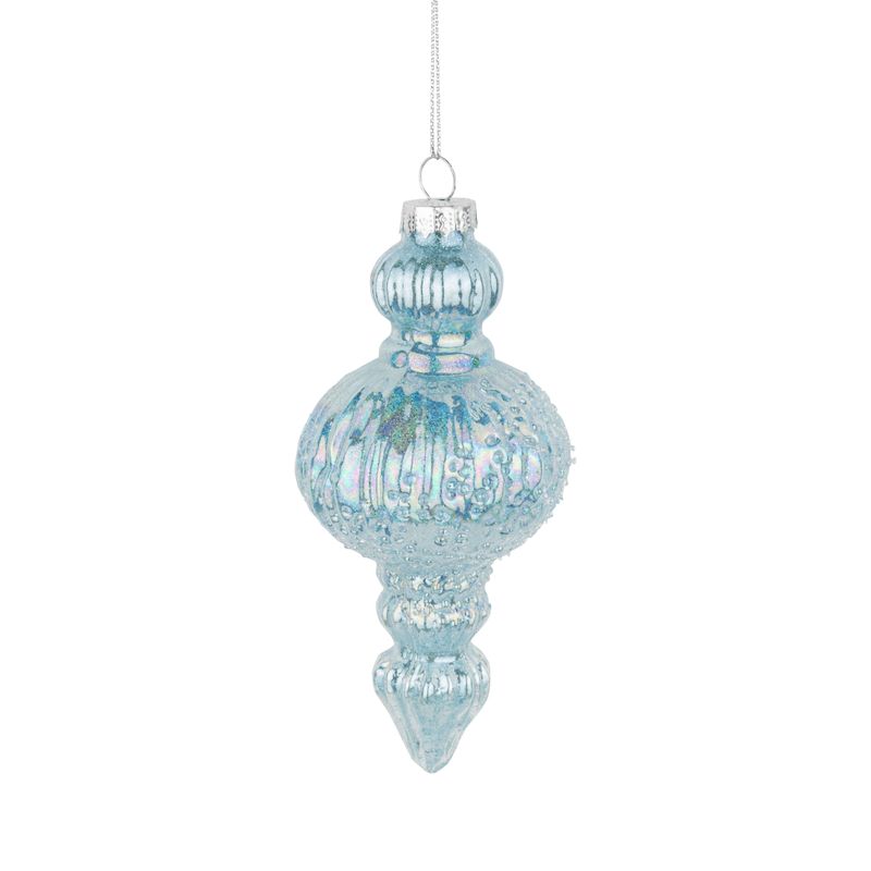 Molded glass finial ornament iridescent blue finish, 5.25 in  12      