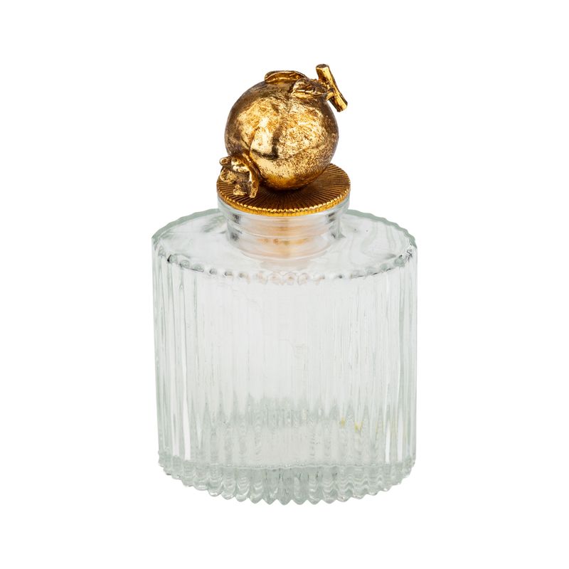 Molded glass bottle with brass pomegranate-shaped stopper, 4 in  6       