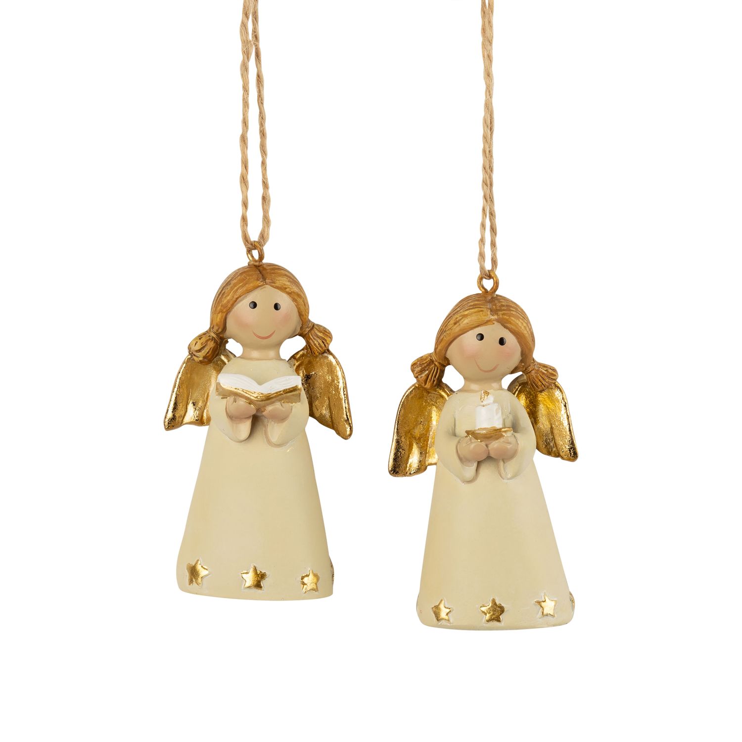 2 Asst&#39;d painted resin mini angel ornaments, cream and gold, 2.5 in  24      