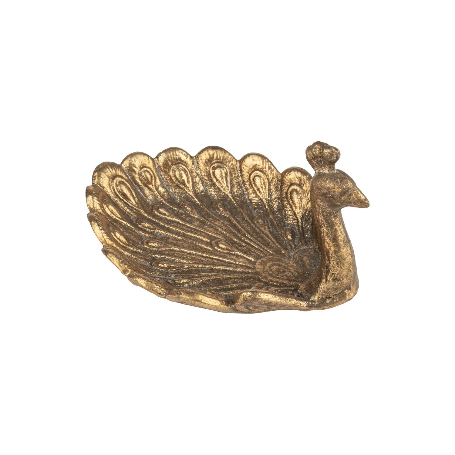 Cast iron peacock trinket tray, antique gold finish, 6.75 in  4       
