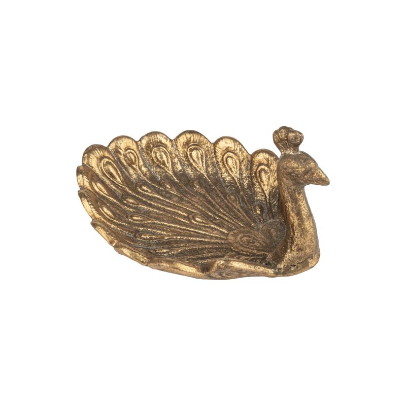 Cast iron peacock trinket tray, antique gold finish, 6.75 in  4       