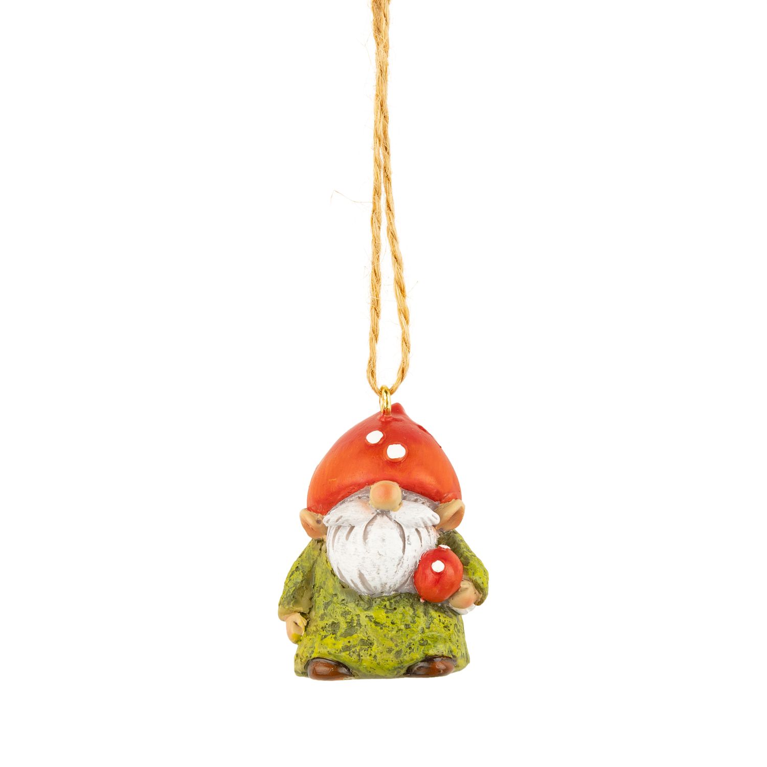 Painted resin mini gnome in mushroom cap ornament, 1.5 in  24      