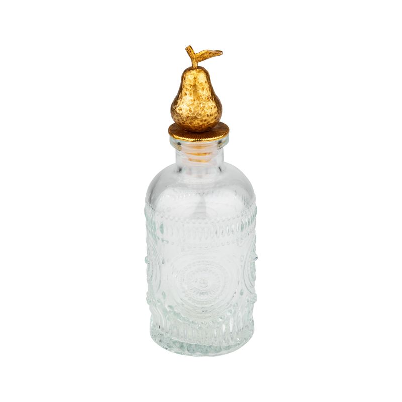 Molded glass bottle with brass gold pear-shaped stopper, 7 in  6       