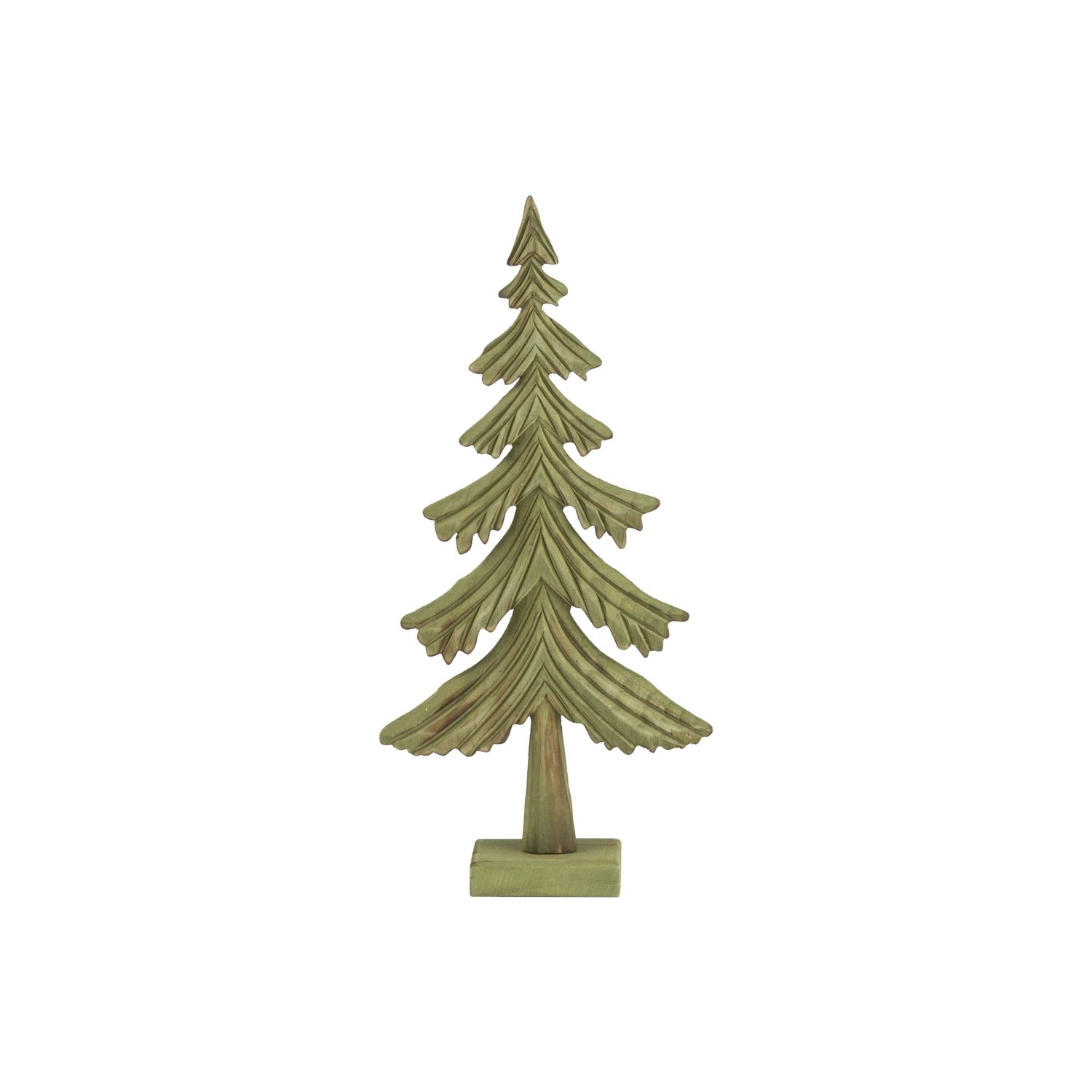 Carved wood table top fir tree, green wash finish, 13 in  4      