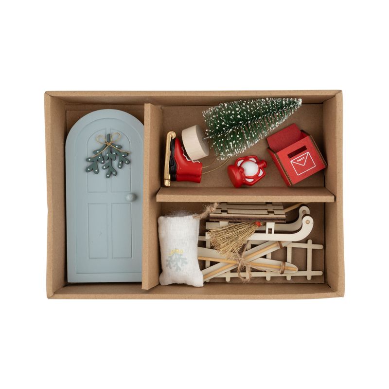 Miniature scene Christmas blue doorway set, 11 pcs  4 -Z08