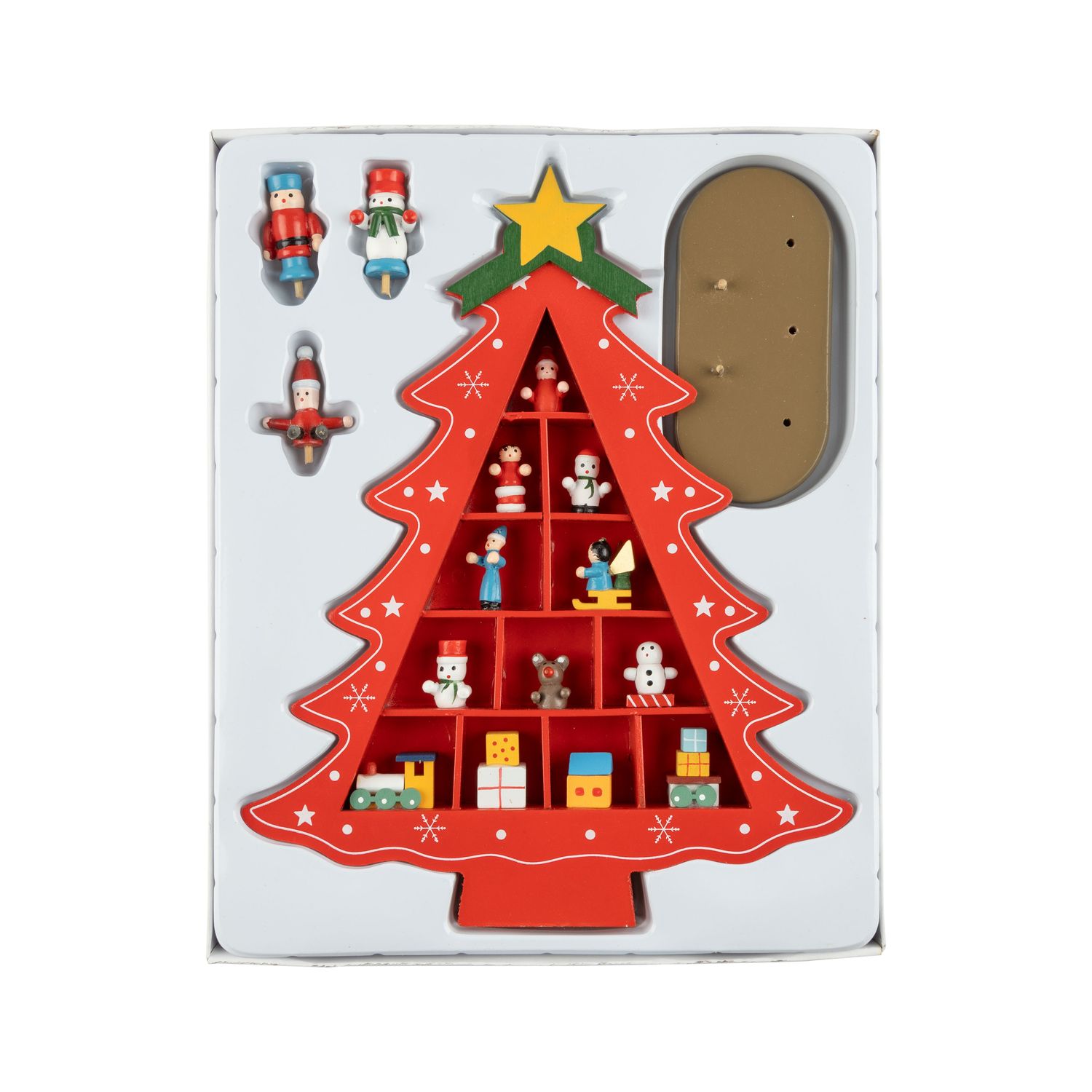 Painted wood vintage display Christmas tree set with mini ornaments, 12 in  4 -Z08 -25NP