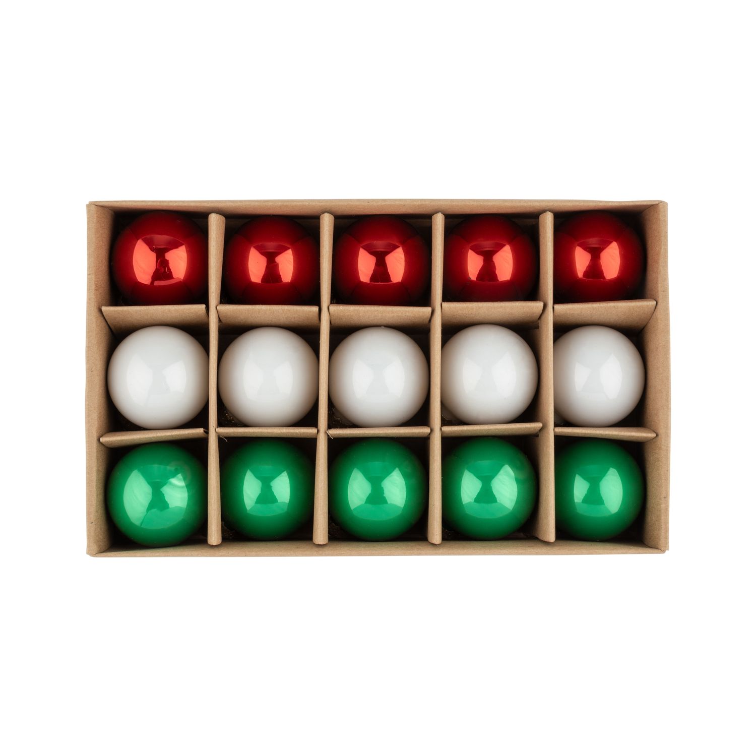 Set of 15 glass mini ball ornaments in red white and green, 45mm/1.2 in per ball  6      