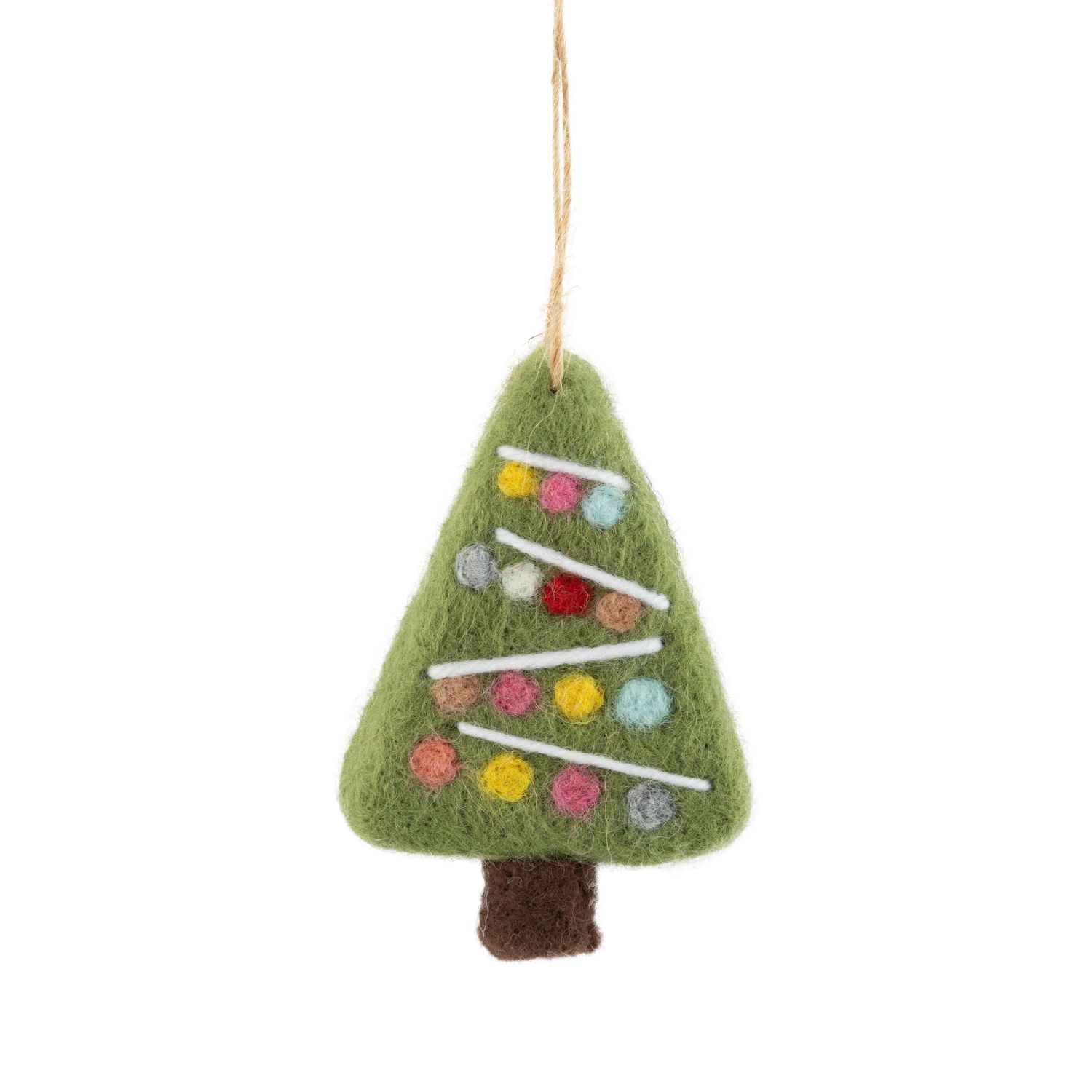 Felt Christmas tree ornament, green with colorful balls, 4 in  12      