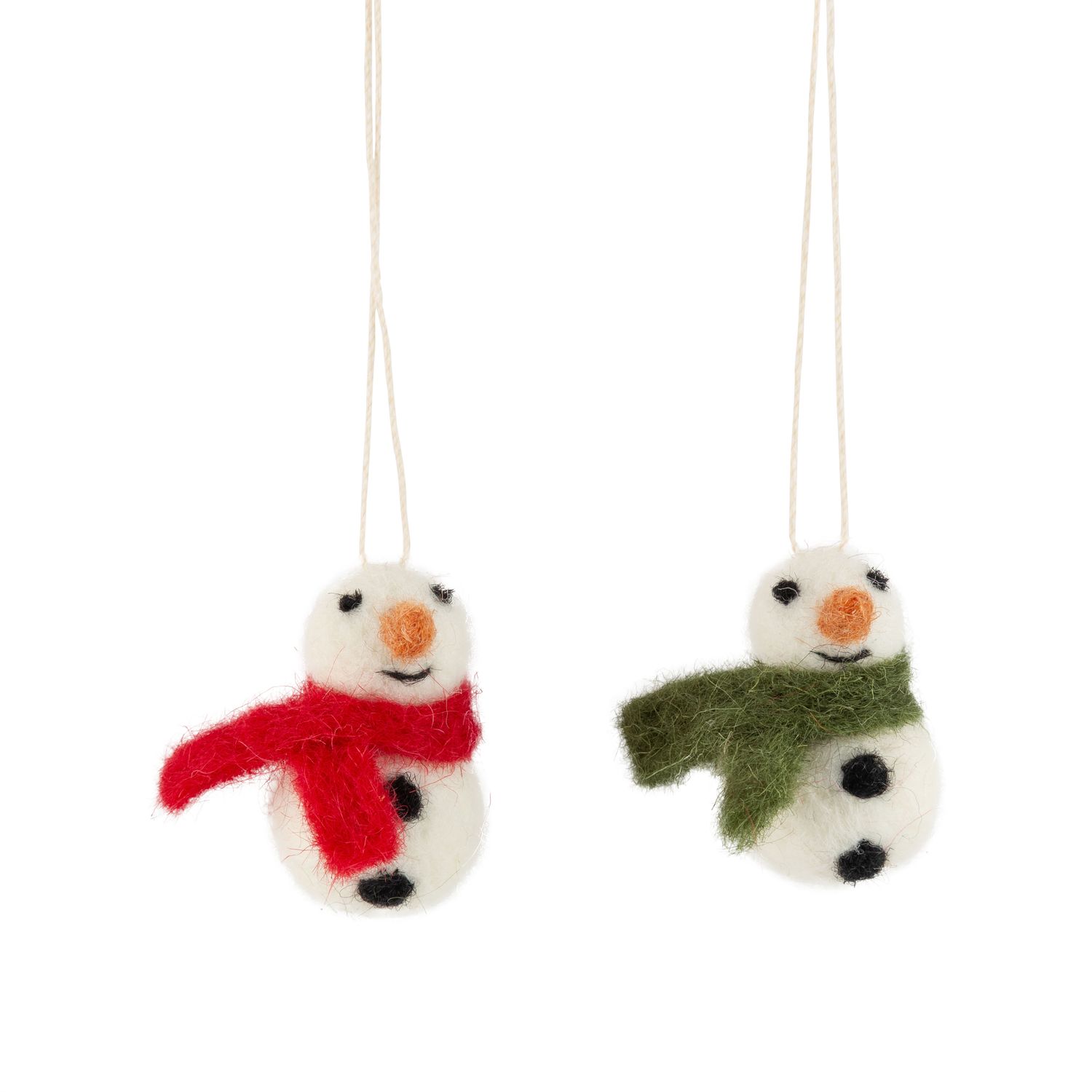 2 Asst&#39;d felt snowmen with red and green scarfs ornaments, 2.25 in  24      