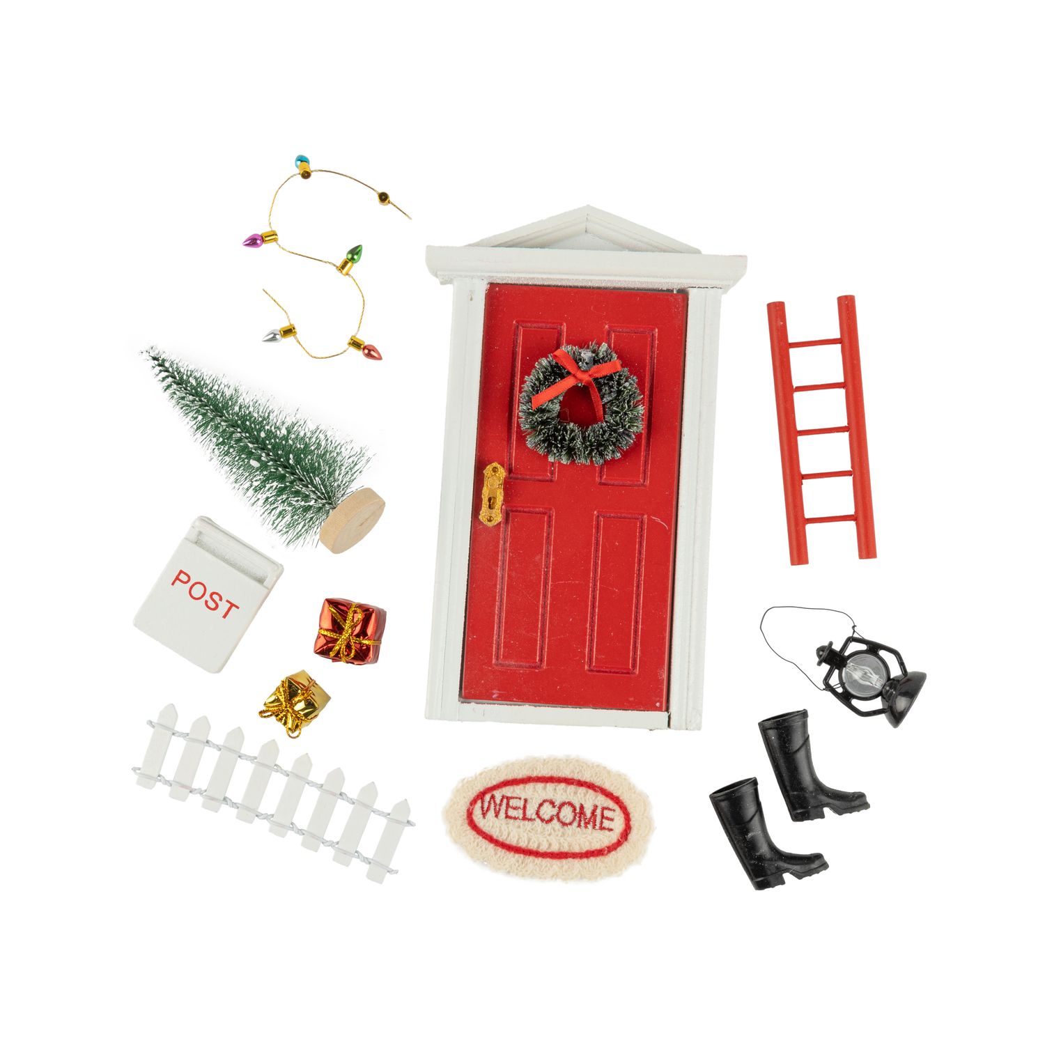 Set of 12 miniature Christmas doorway scene, red and white door  4      