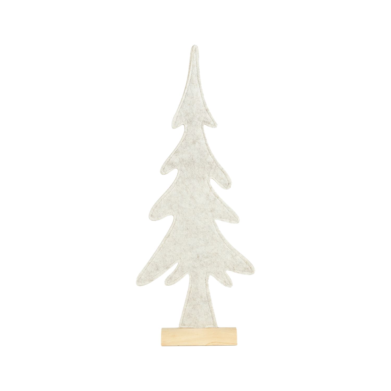 Beige felt tree on wood base, abstract shape, 19 in  12      