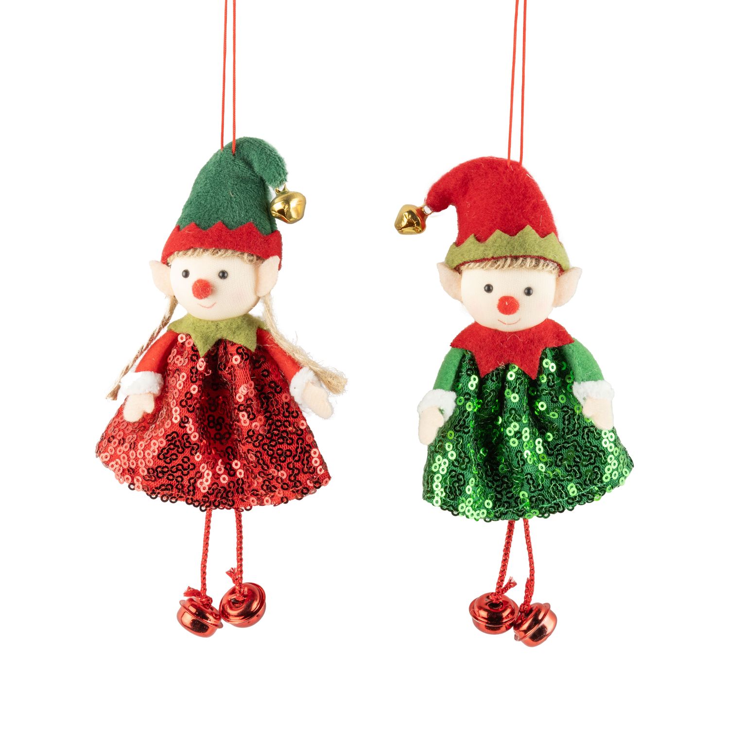 2 Asst&#39;d felt elves in red/green sequin clothes and elf hats, 6.25 in  24      