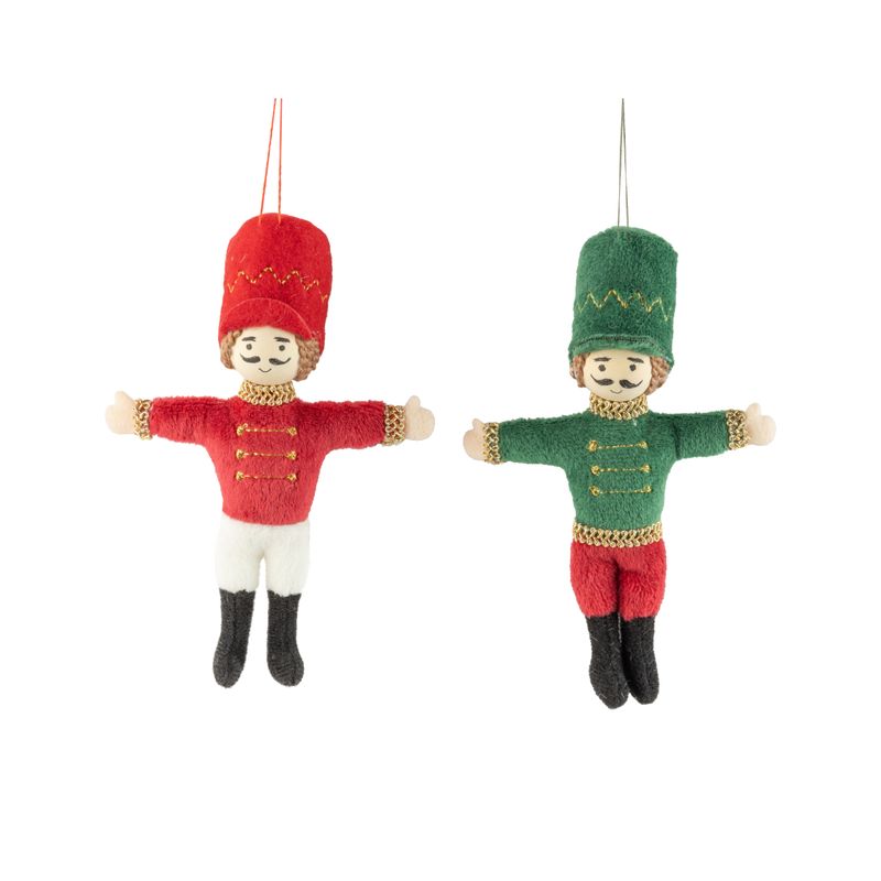 2 Asst&#39;d fabric nutcracker ornaments, red/green outfits, 5 in  12      