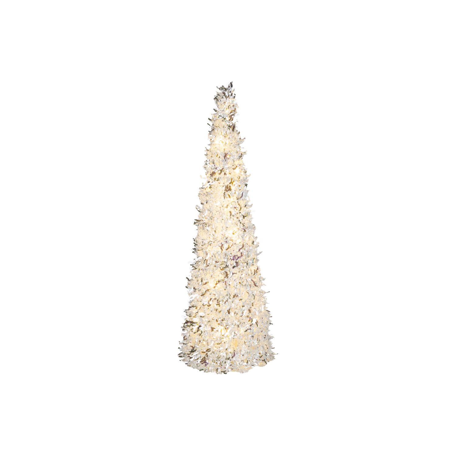 White and silver iridescent tinsel tree with LED lights, 16 in  6      
