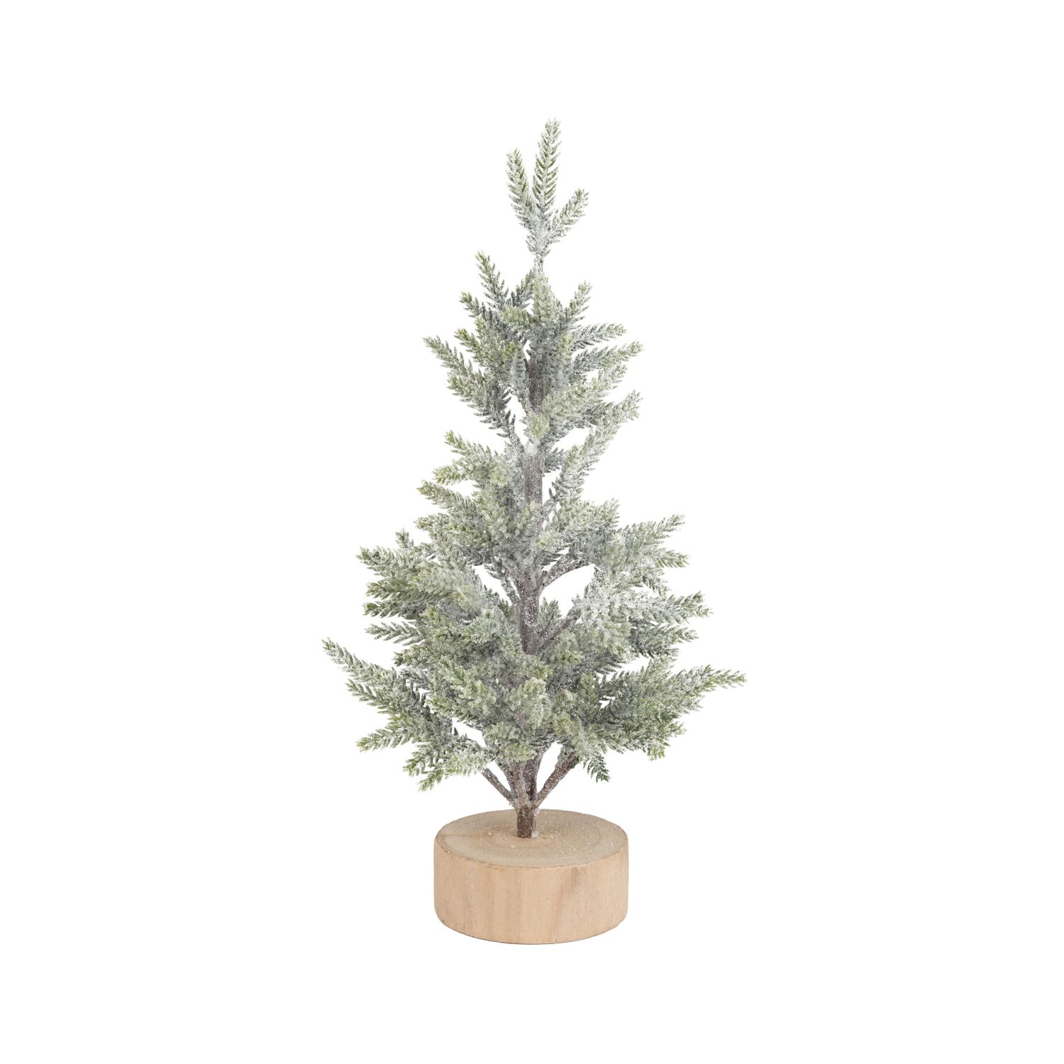 Faux frosted pine table top tree with wood base, 15 in  4      