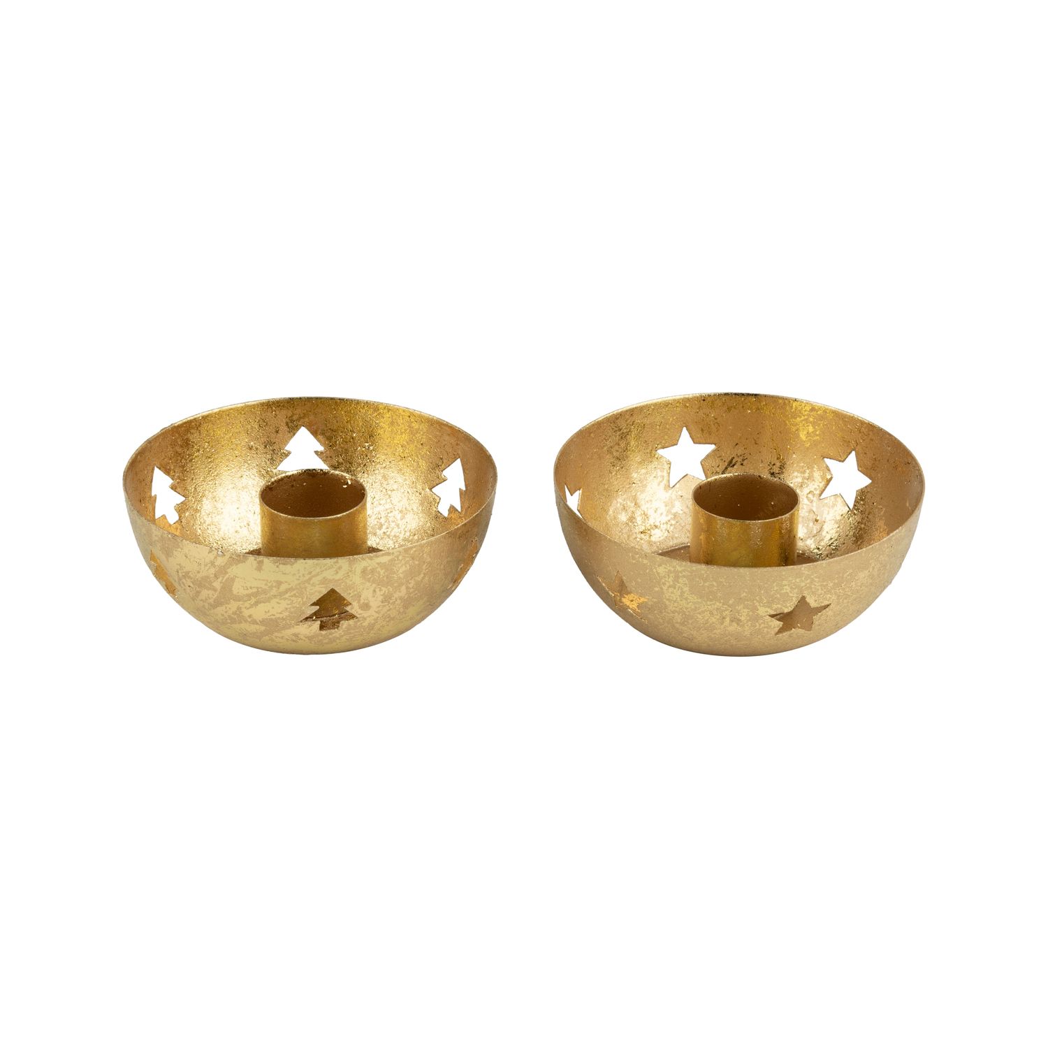 2 Asst&#39;d bowl shaped gold foiled taper holders, tree and star insets, 3.5 in  6      