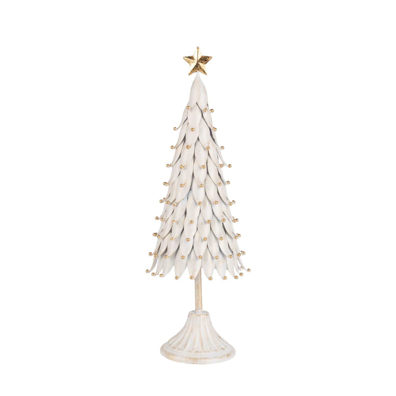 Painted metal petal tree, white with gold wash and gold bead tips, 17.5 in  1      