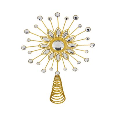 Wire starburst tree top with clear gems, gold, 13 in  6            