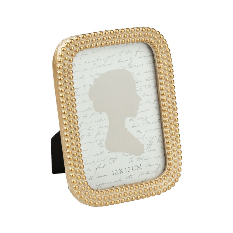 Painted resin picture frame, gold bead with white accents, holds 4x6 in photo  4       