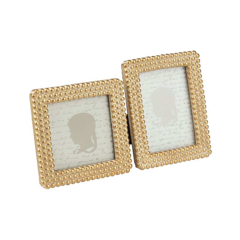 2 Asst&#39;d Painted resin mini picture frames, gold bead with white accents, holds 2.5 x 3.5 in photo  12       