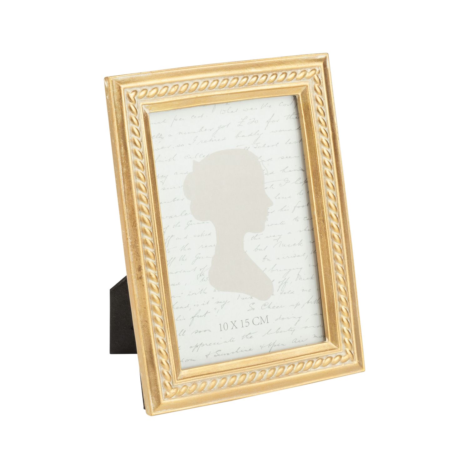 Painted resin picture frame, raised rope pattern, pale gold with white accents, holds 4x6 in photo  4       