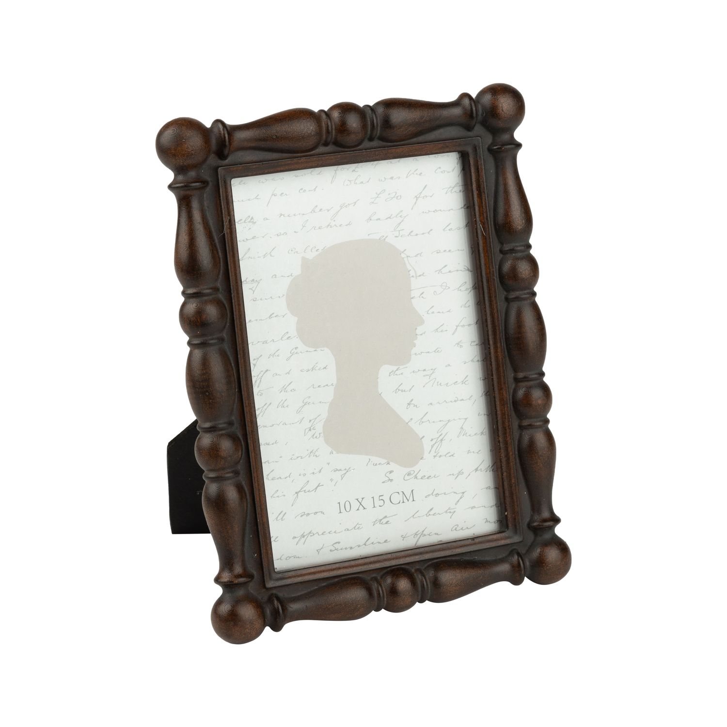 Painted resin picture frame, faux wood post pattern, dark walnut, holds 4x6 in photo  4      