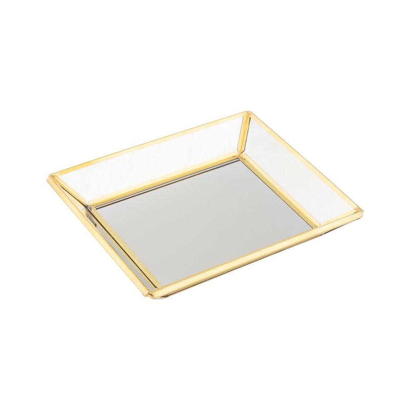 Glass mirrored tray with raised gold metal frame, 5.25x4.5 in  4       