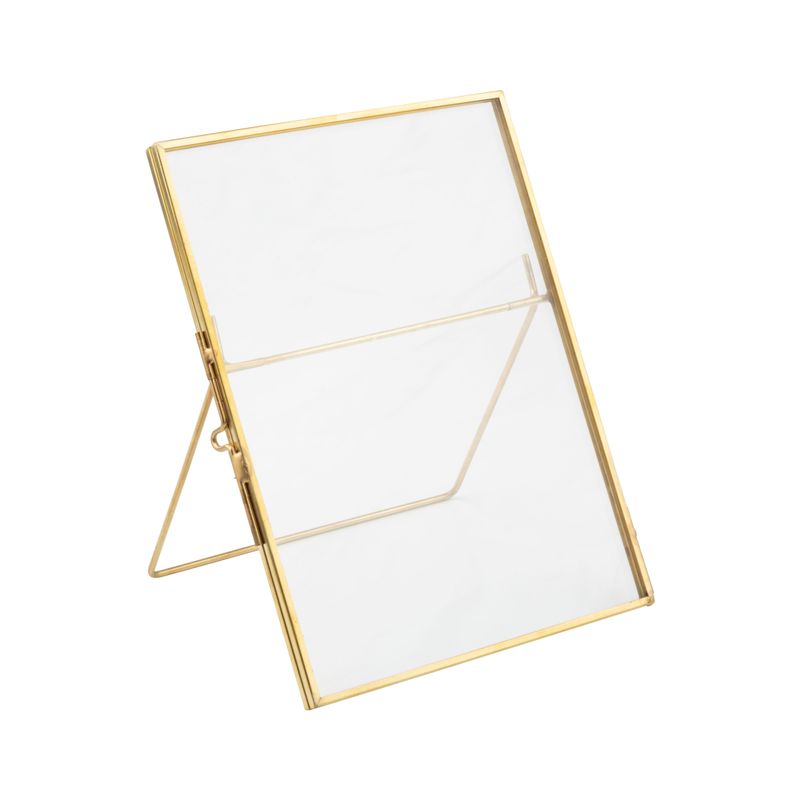 Glass and gold metal rectangular photo frame with stand holds, 5x7in photo  6       