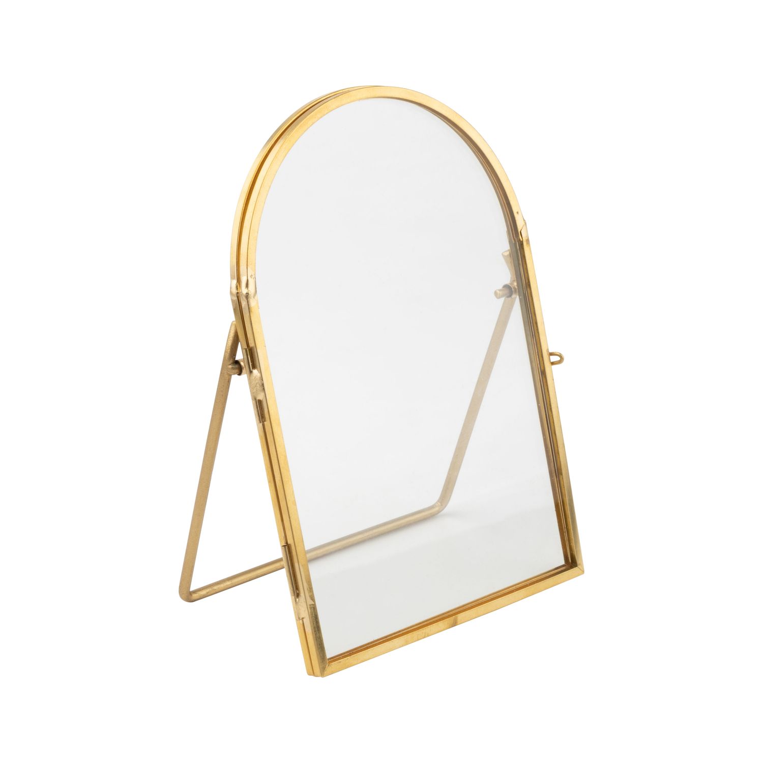 Glass and gold metal arch-top photo frame with stand. Holds 4x6 photo  4       
