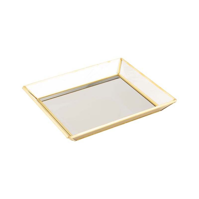 Glass mirrored tray with raised gold metal frame, 7x6 in  4       