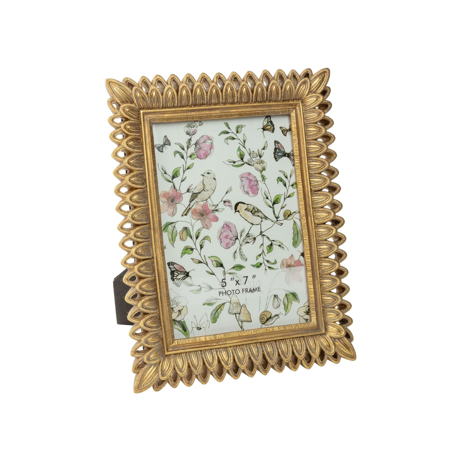 Antique gold pierced feather pattern resin frame, holds 5x7 in photo  2      