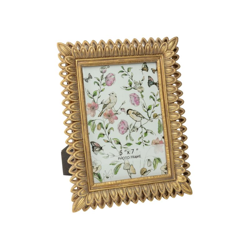 Antique gold pierced feather pattern resin frame, holds 5x7 in photo  2      