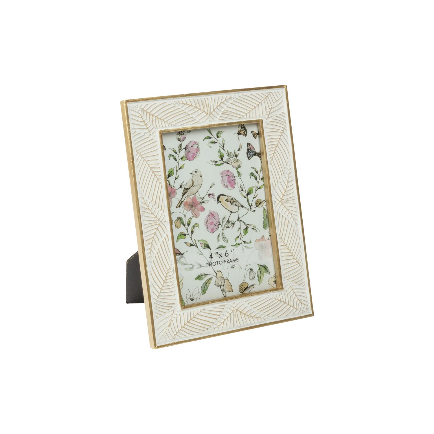 Embossed leaf pattern resin mini picture frame, antique white with gold trim, holds 4x6 in photo  4       