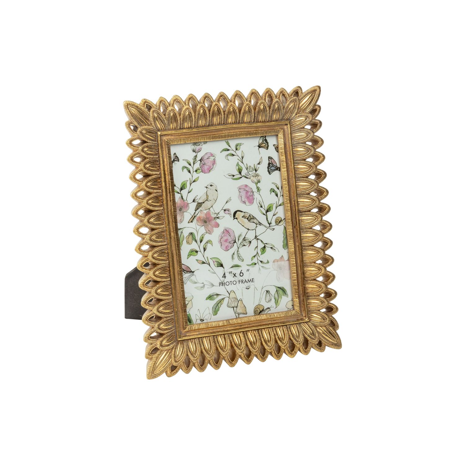 Antique gold pierced feather pattern resin frame, holds 4x6 in photo  4      