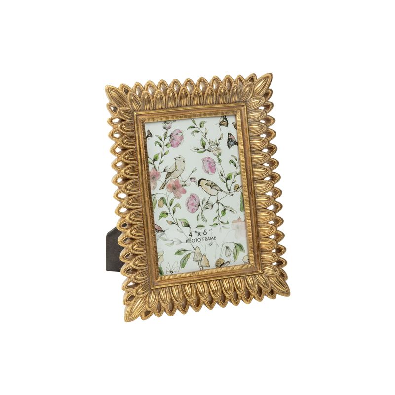 Antique gold pierced feather pattern resin frame, holds 4x6 in photo  4      