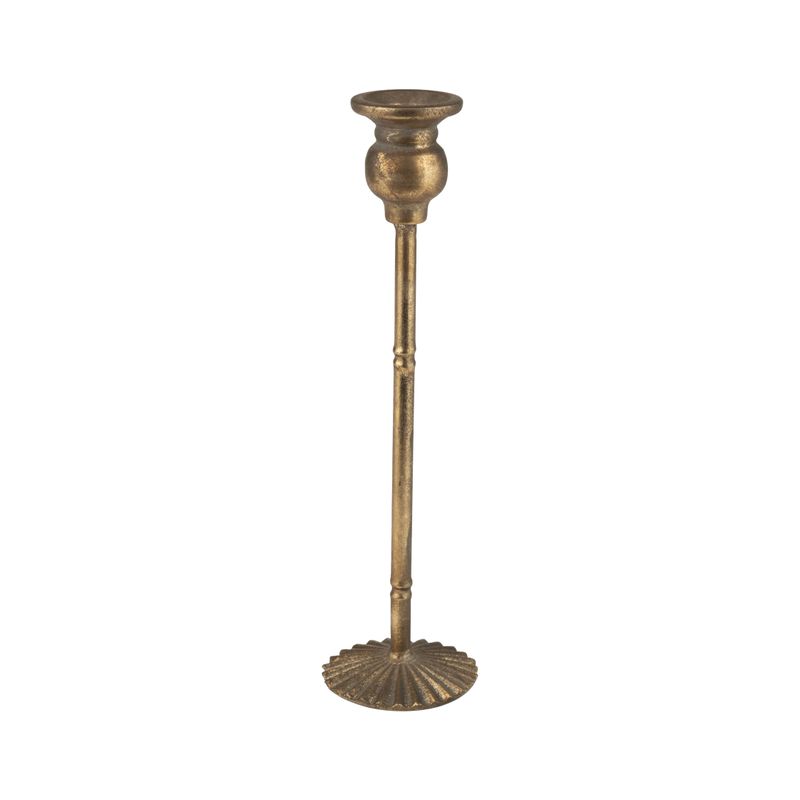 Metal table holder with cast poppy bud shape top and fluted base, antique gold, 12 in  4       