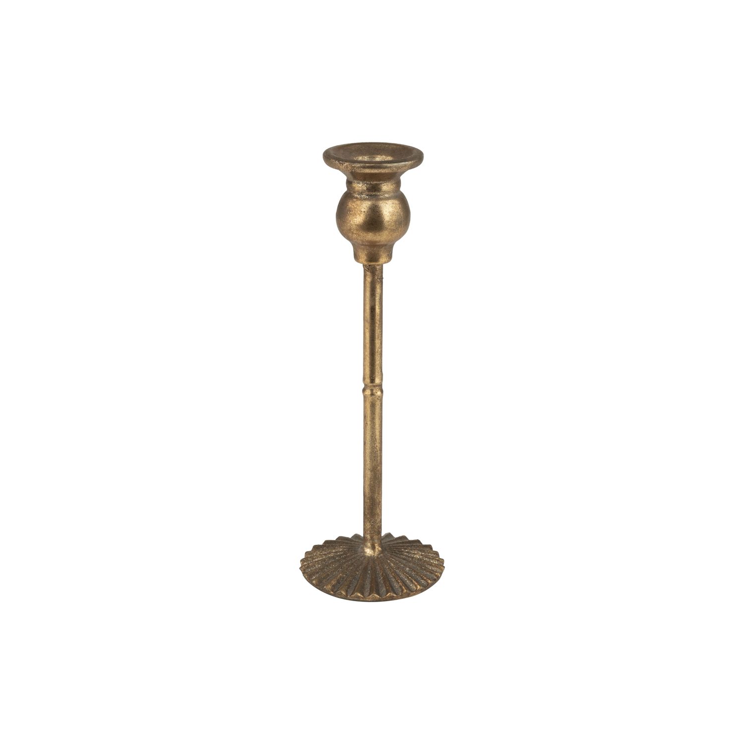 Metal table holder with cast poppy bud shape top and fluted base, antique gold, 9.25 in  4       