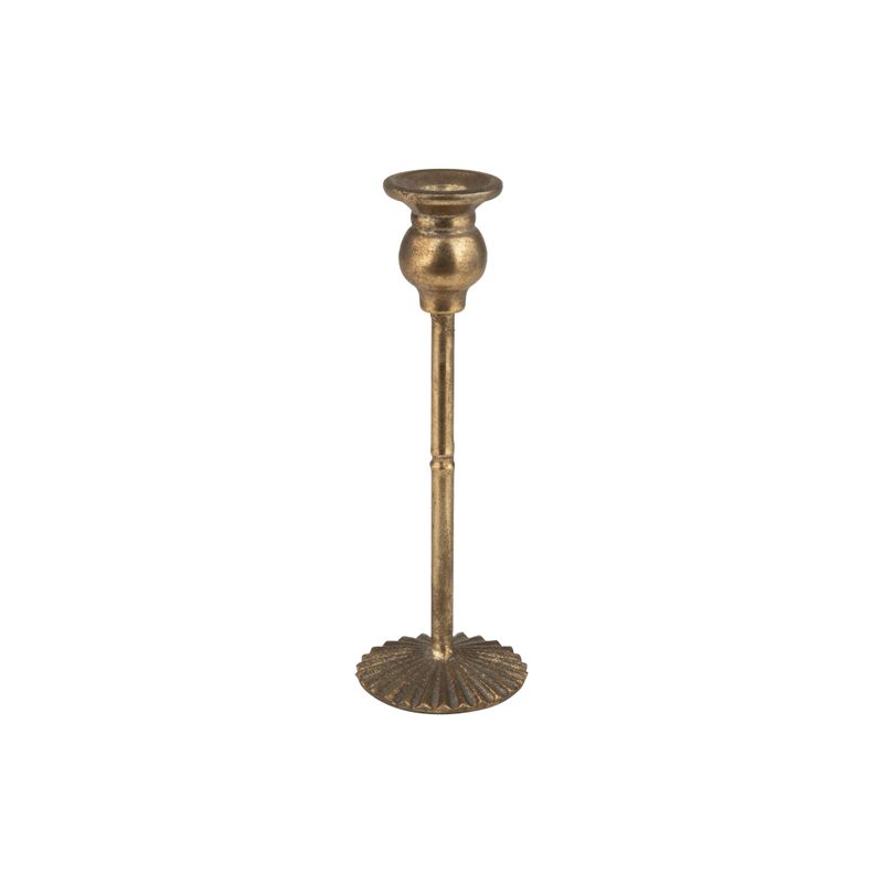 Metal table holder with cast poppy bud shape top and fluted base, antique gold, 9.25 in  4       
