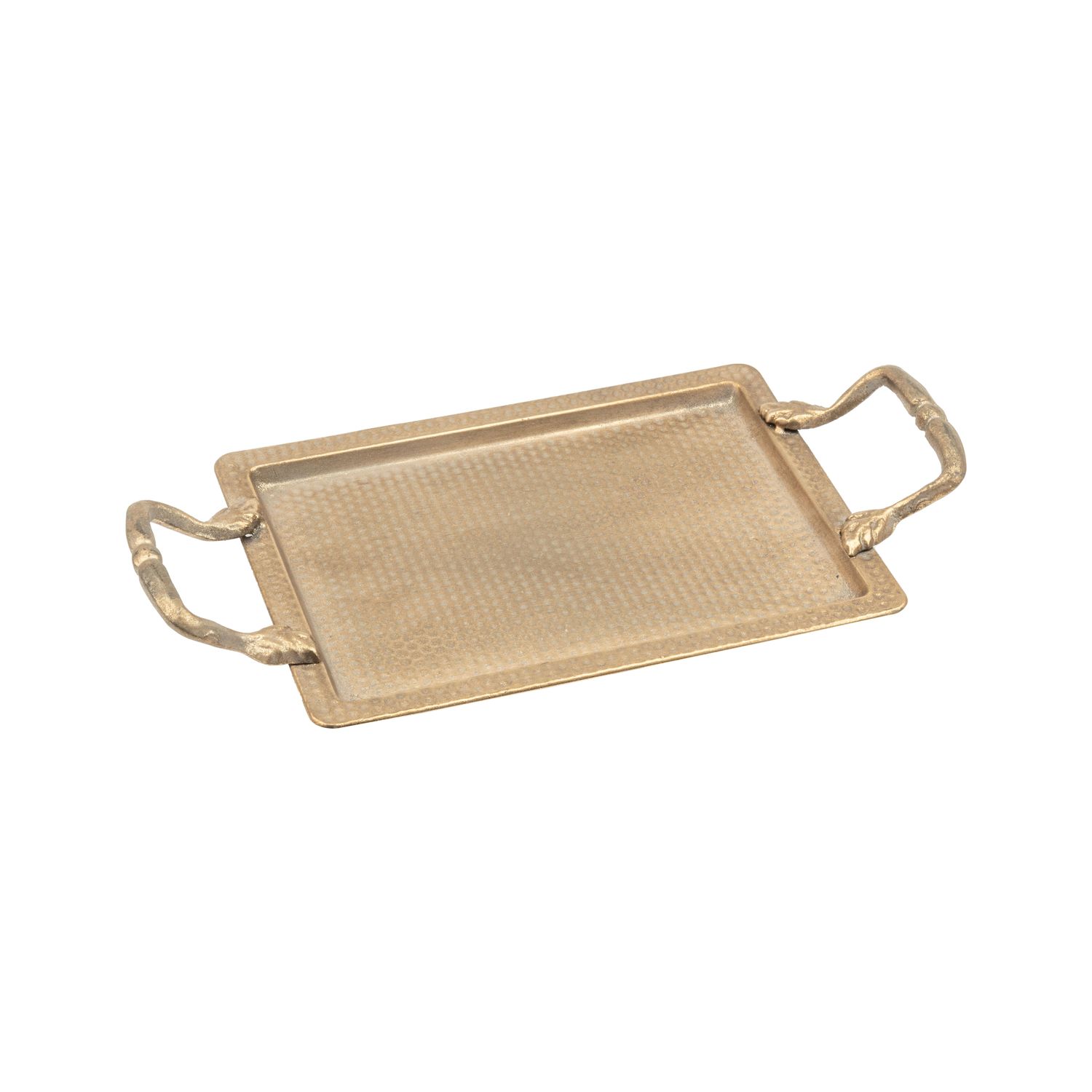 Antique rectangular metal tray, honeycomb pattern with cast iron handles, 13x7 in  2      